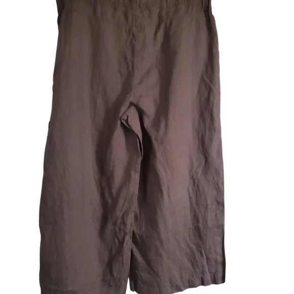 EILEEN FISHER 100% ORGANIC LINEN WIDE LEGG CROPPED WOMANS BROWN PANTS, SIZELARGE - Picture 5 of 6